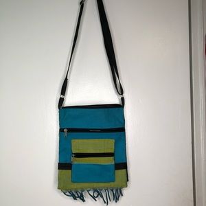 CrossBody Blue and Green 4 pocket bag